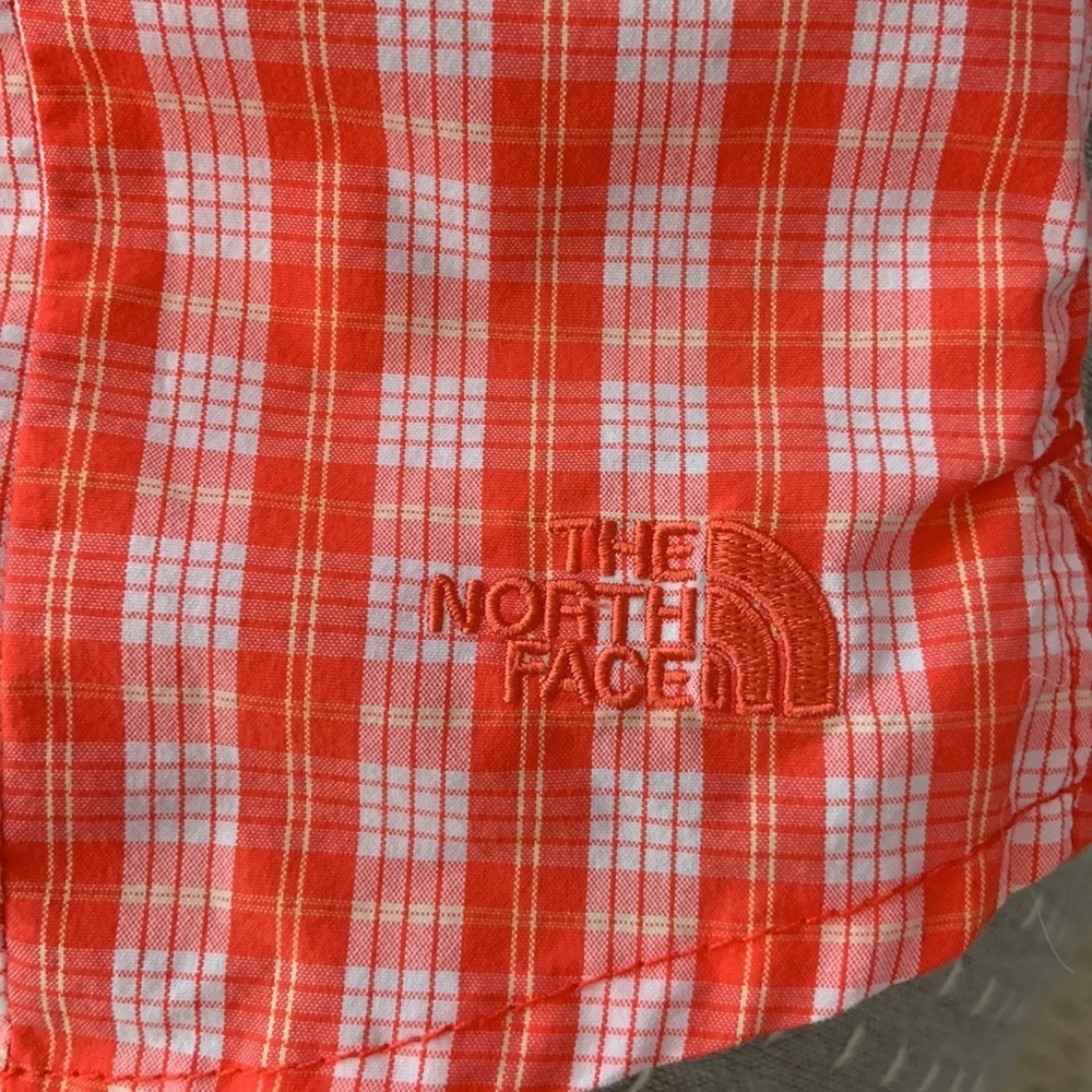 North Face Red Orange & White Plaid Short Sleeve Hiking Top - Picture 7 of 7